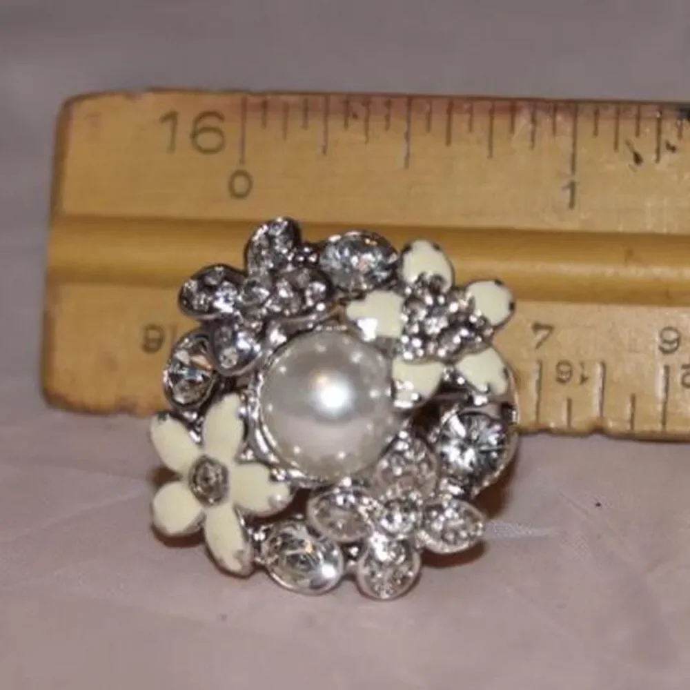 Lia-sophia Vintage Pearl Floral Rhinestone Statement Ring
